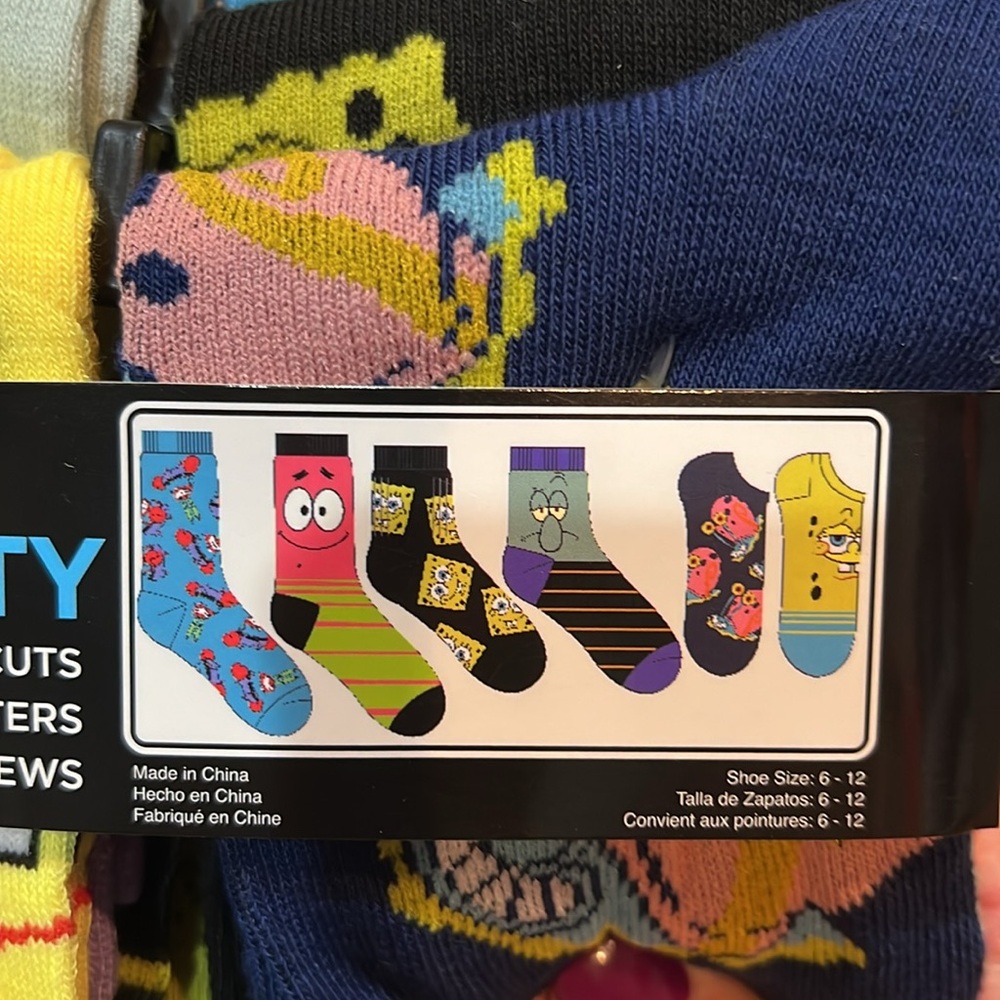 NEW 6 Pack SpongeBob SquarePants Socks 6-12 - Picture 3 of 8